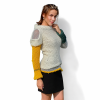 Artisan Harmony from the back, revealing its asymmetric hem and contrasting yellow sleeve.