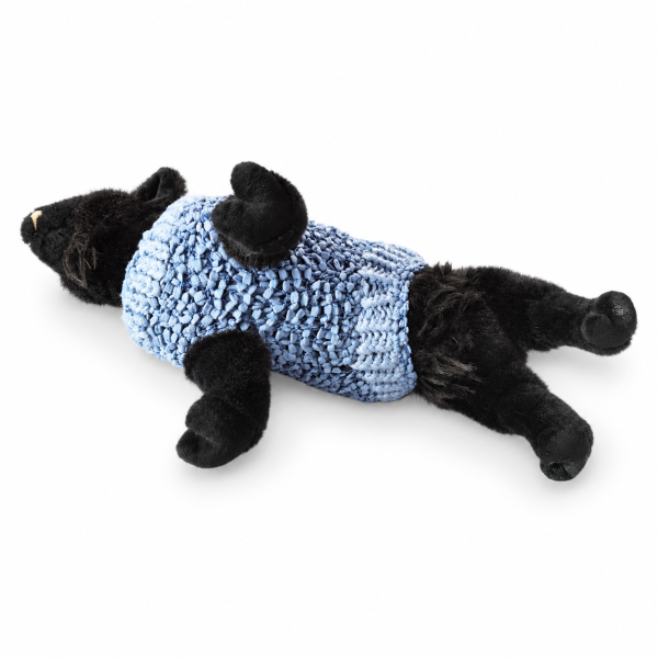 Chic Bow Bliss white (3) Black pet wearing the Chic Bow Bliss textured blue jumper