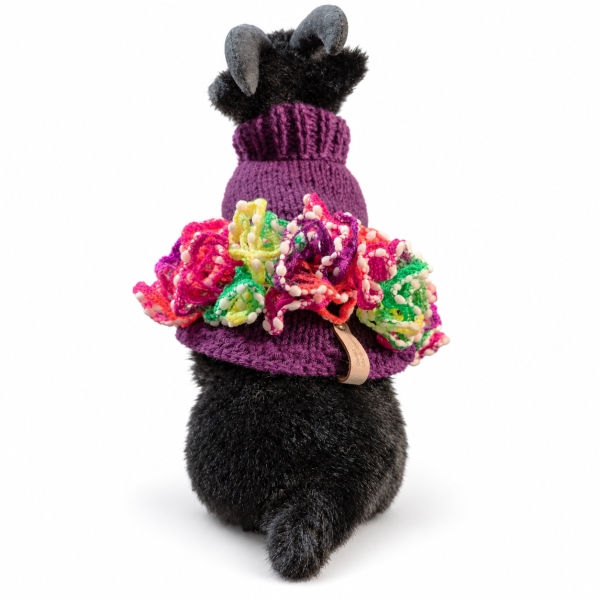 Graceful Exit white (3) Graceful Exit purple hand-knitted pet sweater with colourful ruffle trim