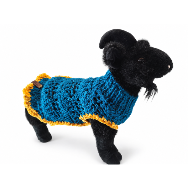 Just Because white (2) Just Because turquoise knitted pet sweater on white background